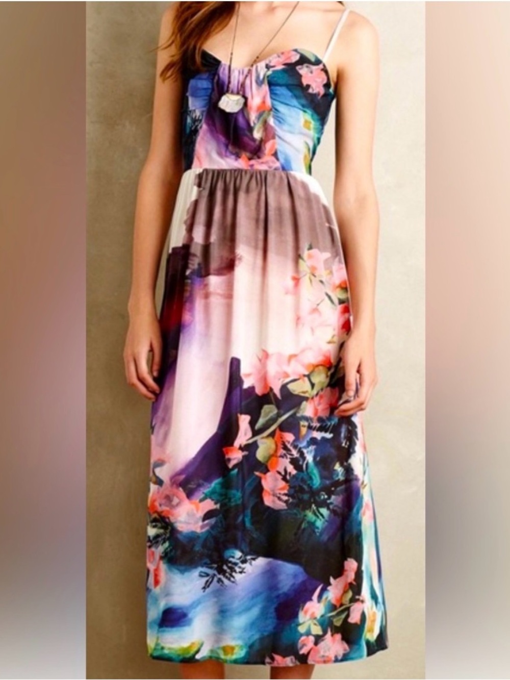 Anthropologie Corey Lynn Calter Daybreak Tropical Floral Midi Dress